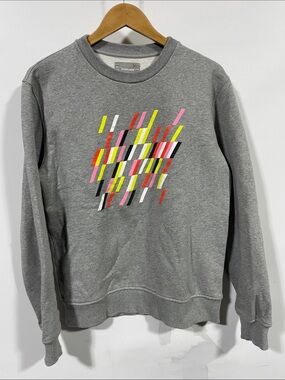 Everlane Gray Crewneck Sweatshirt with Neon Abstract Stripe Graphic